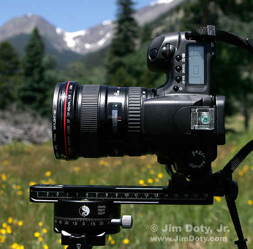 Camera on a pannign calmp and nodal slide for panoramic use. Photo copyright Jim Doty Jr.