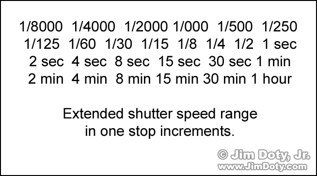 Shutter speeds in full stops incrments.